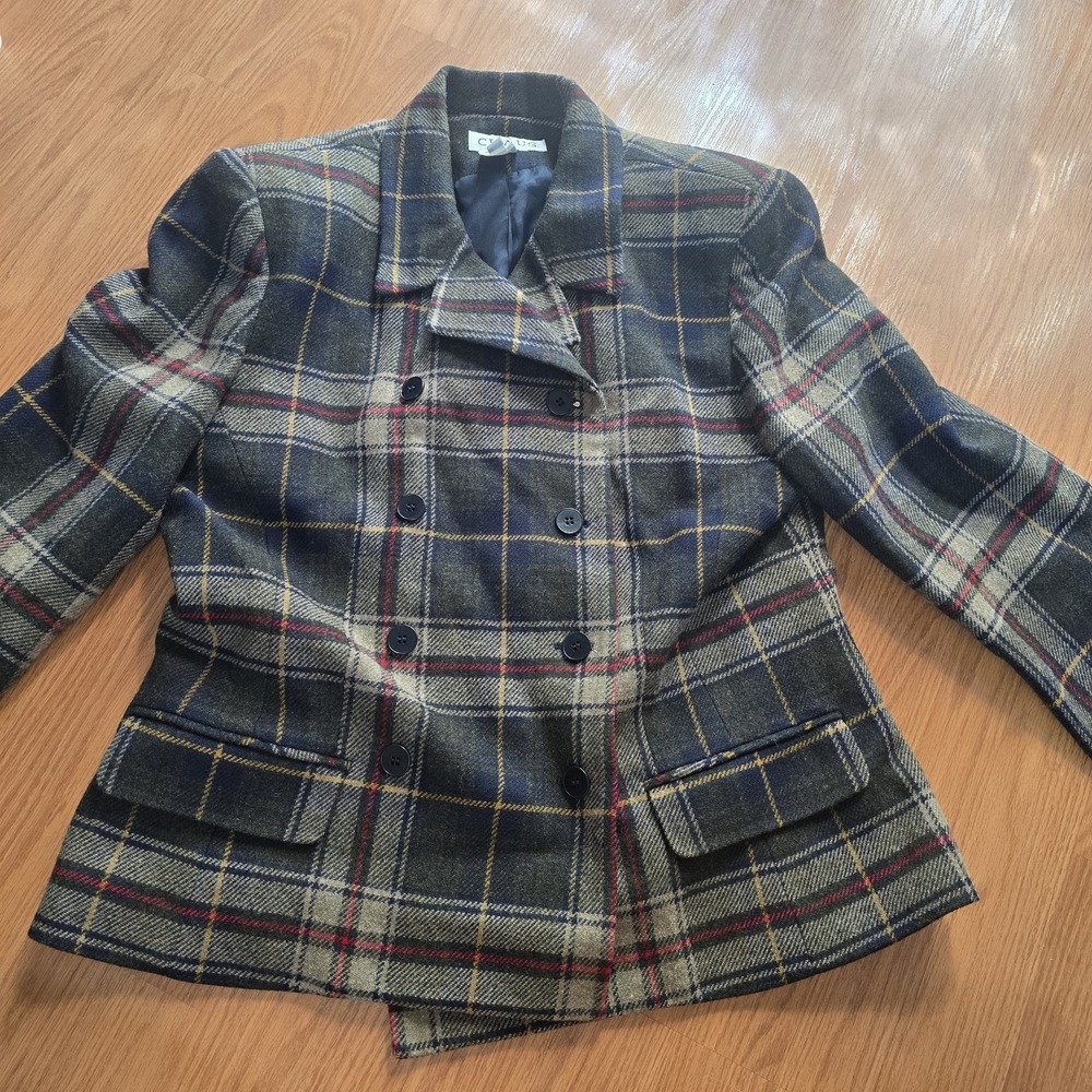 VTG Chaus Women's Sz 14 Plaid Double Breasted Wool Blazer Jacket Academia Preppy - Picture 2 of 9